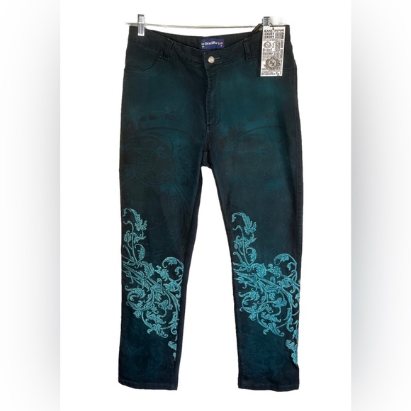 NWT BrazilRoxx Turquoise Wash Embroidered Pants Size 12 - Picture 1 of 4